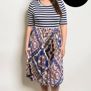 Watermelon Shift Dress Blue&White‎ Stripe Top and Paisley Lower Size 3X E22